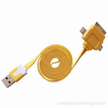 Crossover 3-in-1 Flat Cable for iPhone and Smartphone, Made of ABS